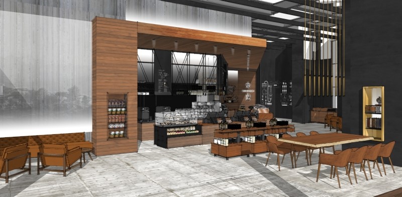 Starbucks Reserve Bar. Визуализация SketchUp